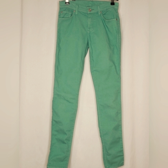 7 For All Mankind Bright Green Lightweight Mid-Rise Skinny Ankle Jeans - Size 24 - Picture 1 of 11